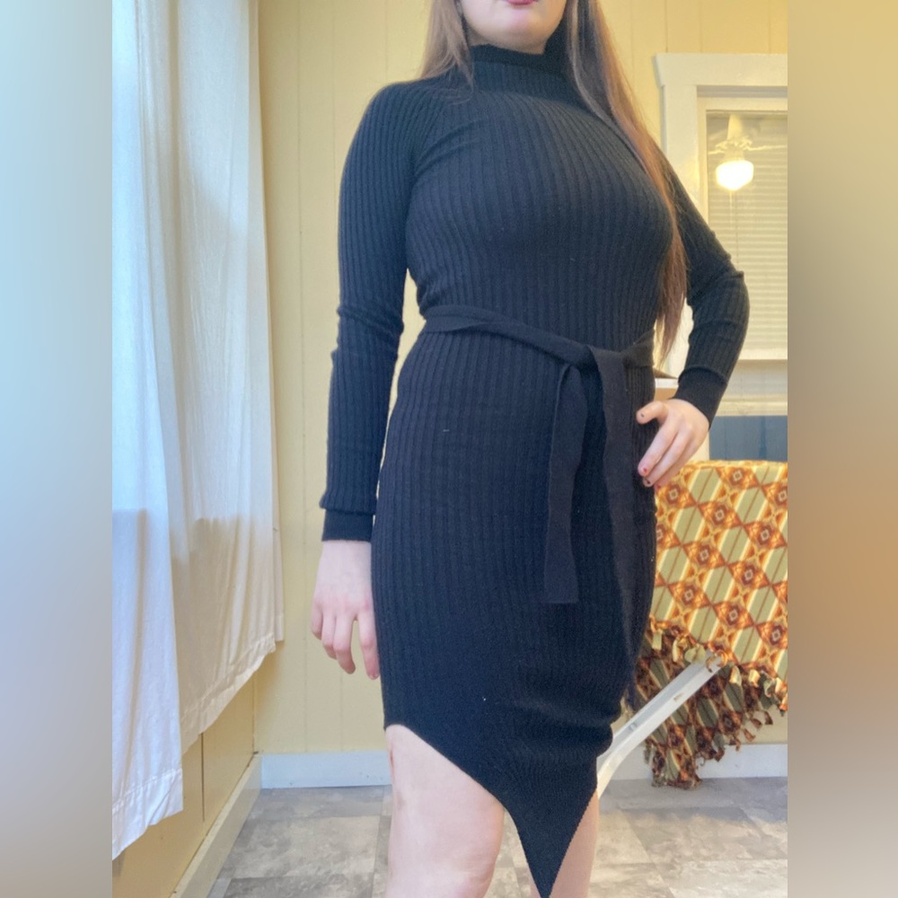 Knit Black Long Sleeve Sweater Dress Tight fit